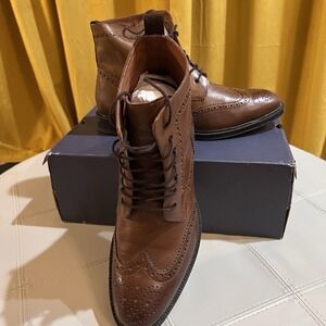 Stafford Mens‎ Deacon Wingtip Cognac Brown Leather Lace Up Boots Size 11M GUC